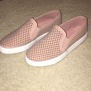 Brown perforated slip on shoes